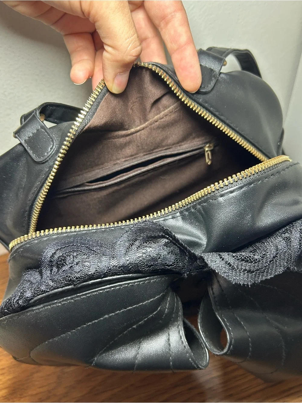 Black Sculpted Leather Backpack - Women